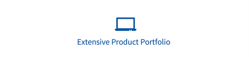 Ein Symbol mit dem Text „extensive product portfolio“