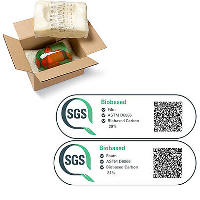 
			Eine Vase ist in einem geöffneten Karton mit Schaumpolstern mit FOAMplus 7008 BIO Schaum geschützt